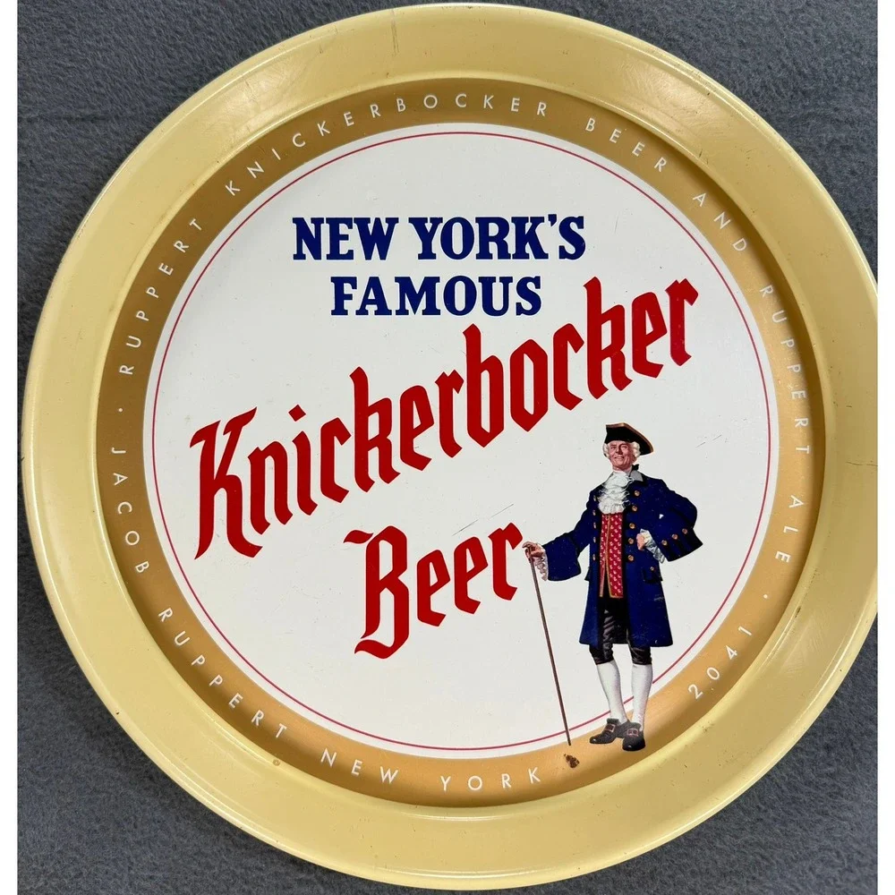 Vintage Knickerbocker Beer Tray New York Famous Ruppert Canco Metal Litho 12 In